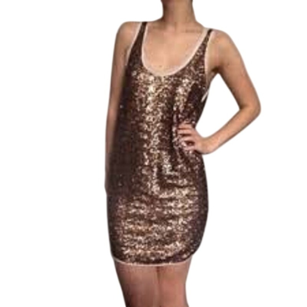 Aritzia Wilfred gold / copper full sequin silk trim mini‎ dress XS